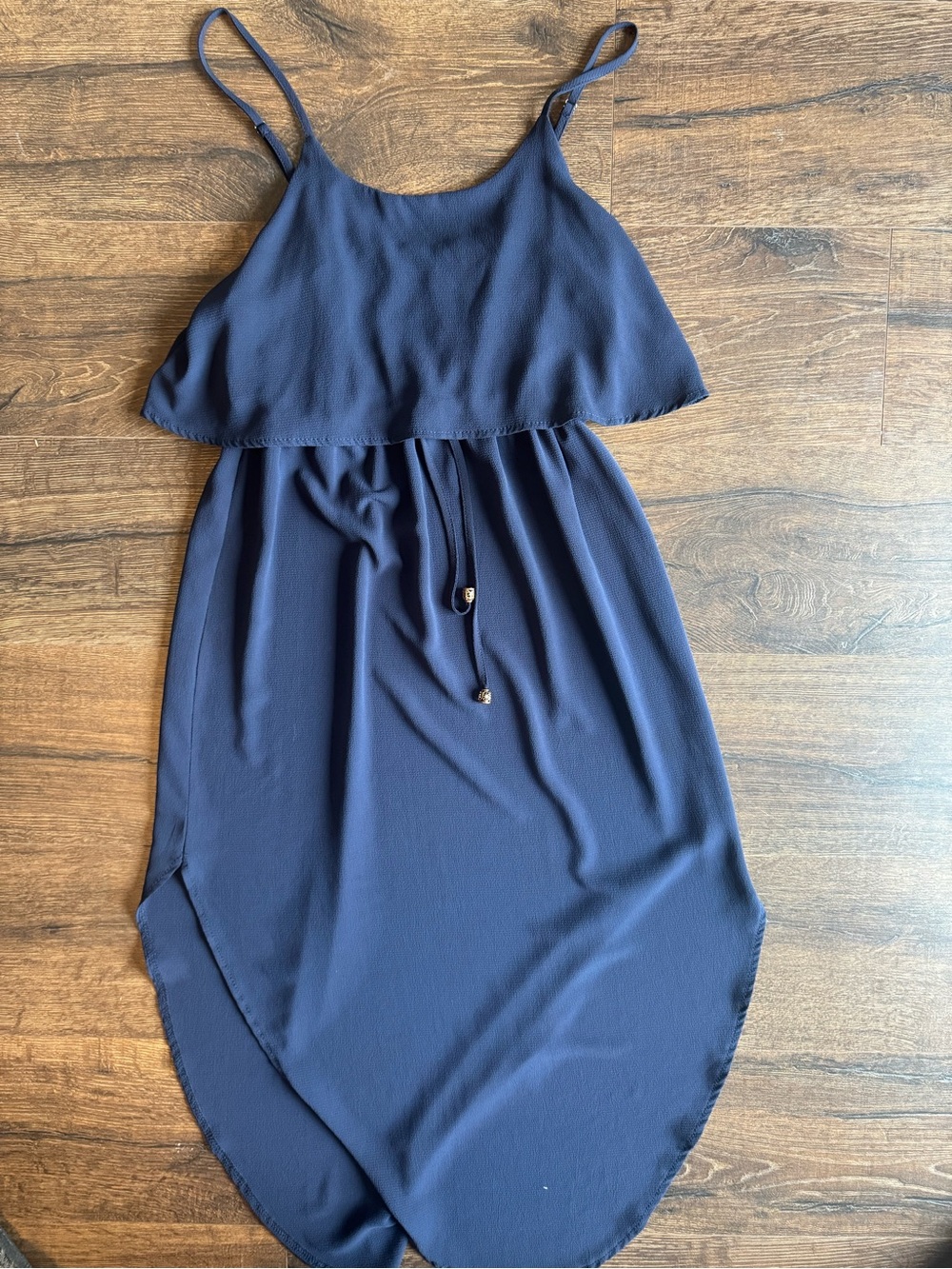 Navy Midi Spaghetti-Strap Dress